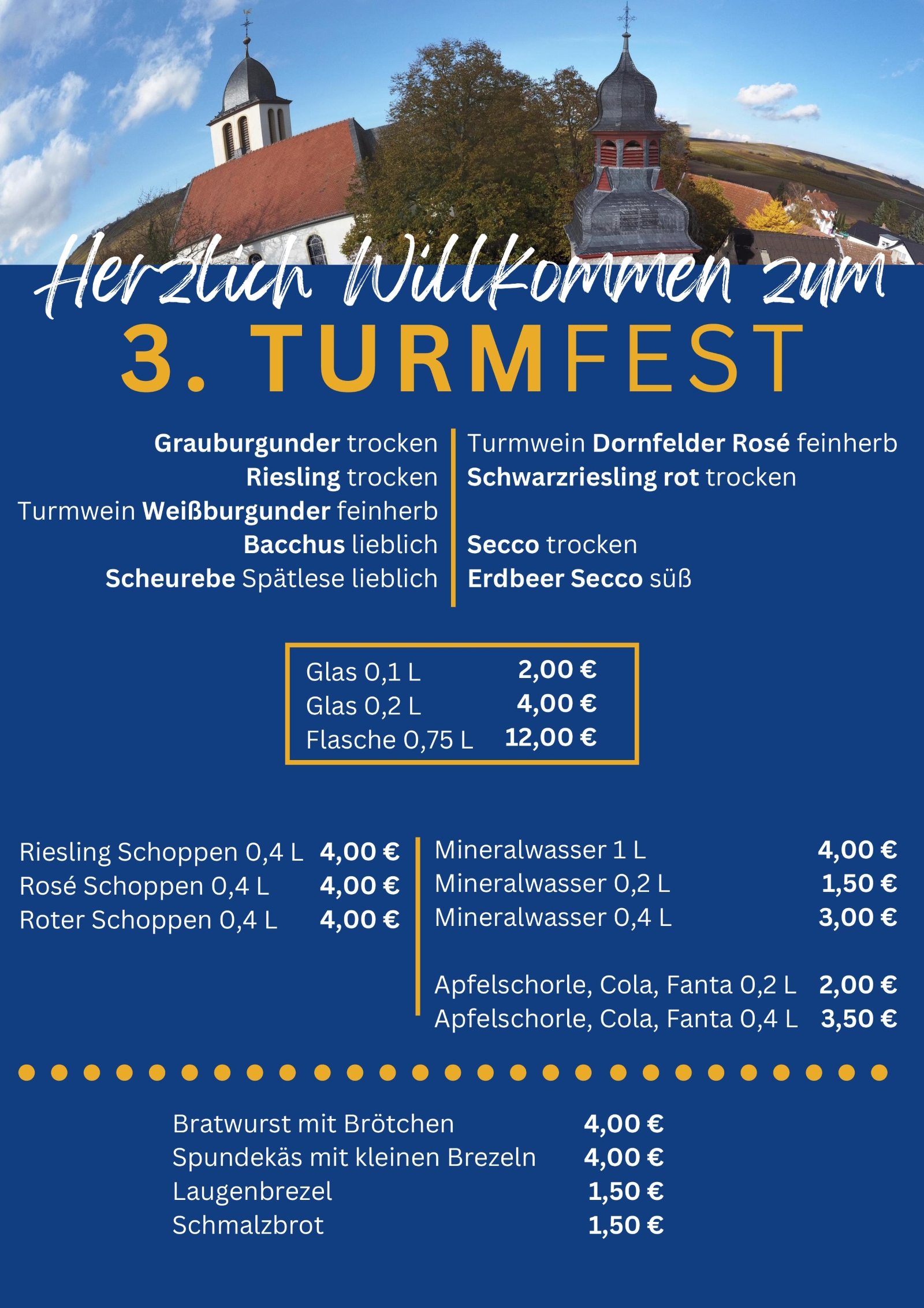 Preisliste Turmfest im Weingut Huth